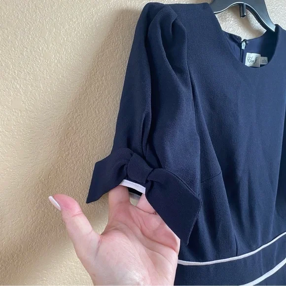 Eliza J Size 4 Navy Blue Contrast Trim Short Sleeve Bows Wide Crop Leg Jumpsuit